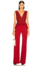 Zuhair Murad Embroidered Lace Top Jumpsuit In Red