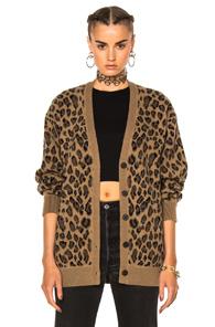 Alexander Wang Leopard V Neck Cardigan In Animal Print,neutrals