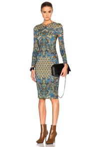 Givenchy Scarf Motif Shiny Jersey Dress In Blue,yellow,abstract