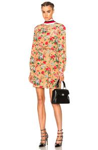 Msgm Printed Mini Dress In Neutrals,floral