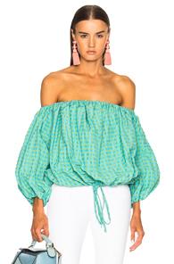 Marques ' Almeida Off Shoulder Top In Blue,checkered & Plaid,green