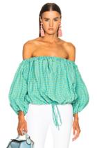 Marques ' Almeida Off Shoulder Top In Blue,checkered & Plaid,green