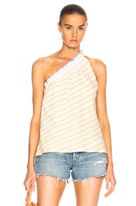Lemlem Alfie One Shoulder Top In Stripes,yellow,white