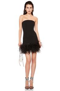 Saint Laurent Feather Hem Strapless Crepe Dress In Black