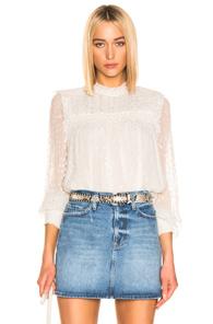 Frame Smocked Metallic Top In Metallic,polka Dots,white