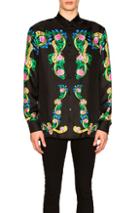Versace Miami Print Long Sleeve Silk Shirt In Black,floral
