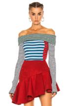 Msgm Off The Shoulder Sweater In Blue,green,red,stripes,white