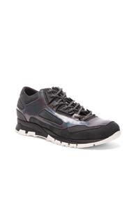 Lanvin Metallized Calfskin Patchwork Running Sneakers In Gray
