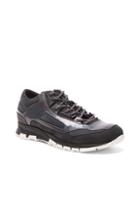 Lanvin Metallized Calfskin Patchwork Running Sneakers In Gray