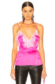 Amiri Lace Silk Slip Top In Pink,white