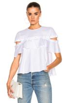 Jonathan Simkhai Pearl Button Cutout Ruffle Top In White