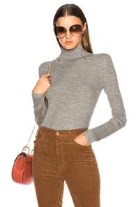 Chloe Superfine Ribbed Knit Turtleneck Sweater In Black