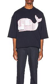 Thom Browne Boxy Cut Off Patchwork Icon Tee In Blue