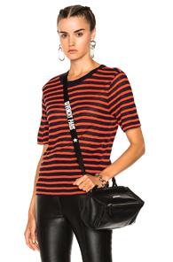 T By Alexander Wang Rayon Linen Short Sleeve Cropped Tee In Black,red,stripes