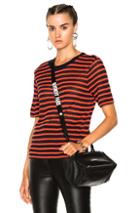 T By Alexander Wang Rayon Linen Short Sleeve Cropped Tee In Black,red,stripes