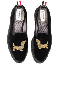 Thom Browne Gold Bullion Velvet Hector Slippers In Black
