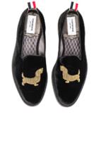 Thom Browne Gold Bullion Velvet Hector Slippers In Black
