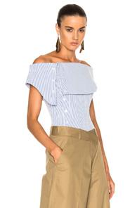Monse Striped Cotton Dobby Corset Top In Blue,stripes,white