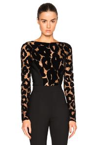 Mugler Leopard Velour & Mega Milano Bodysuit In Black