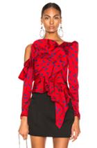 Self-portrait Printed Red Frill Top In Abstract,blue,red