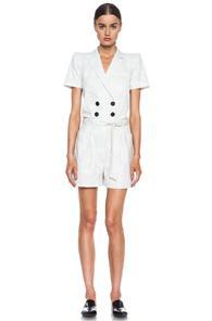 Band Of Outsiders Double Breasted Wool-blend Romper In White,stripes