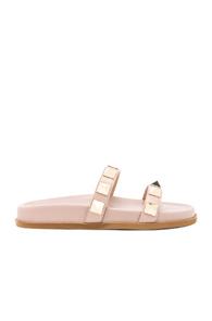 Valentino Leather Rockstud Lock Slides In Neutrals