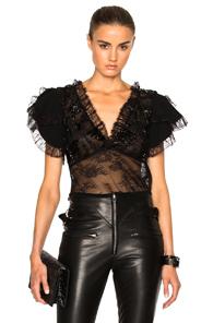 Rodarte Lace Trim And Laser Cut Detail Blouse In Black