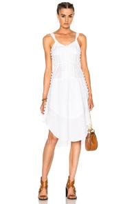 Chloe Light Cotton Voile Button Detail Sleeveless Dress In White