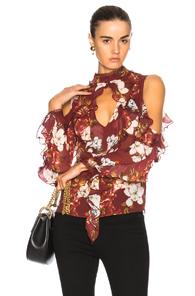 Nicholas Cold Shoulder Top In Brown,floral,red