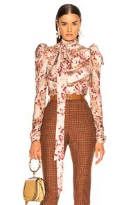 Zimmermann Unbridled Chevron Silk Blouse In Neutral,floral,pink