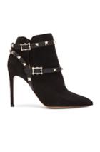 Valentino Rockstud Suede Ankle Boots In Black