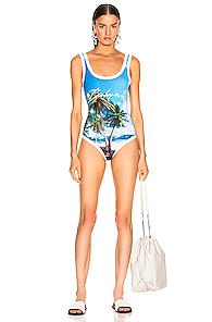 Balmain Printed Strap Swimsuit In Blue,tropical,white