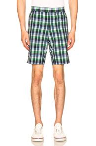 Thom Browne Mid Rise Madras Check Short In Blue,checkered & Plaid,green