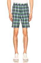 Thom Browne Mid Rise Madras Check Short In Blue,checkered & Plaid,green