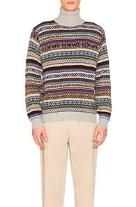 Loewe Jacquard Turtleneck In Gray,geometric Print,stripes