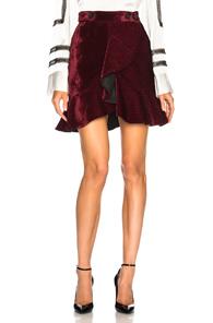 Self-portrait Velvet Flounce Mini Skirt In Red