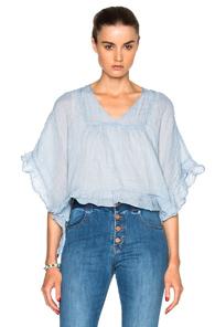 See By Chloe Ruffled Edge Gauze Top In Blue,stripes