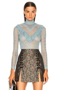 Alexachung Ruffle Fine Knit Lace Top In Blue