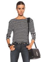 R13 Striped Boat Neck Cotton Tee In Black,white,stripes