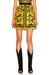 Versace Pleated Printed Mini Skirt In Abstract,black,floral,yellow