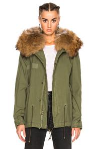 Mr & Mrs Italy Mini Parka Jacket With Raccoon Fur In Green