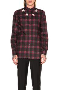 Givenchy Star Bleach Plaid Shirt In Checkered & Plaid,black,red