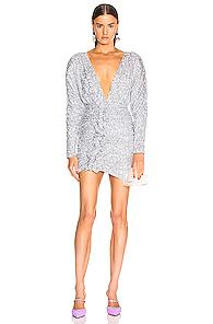 Attico Sequined Drape Dress In Metallic