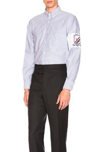 Thom Browne Oxford Button Down With Embroidery Patch Arm Band In Blue