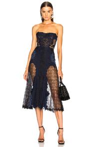 Jonathan Simkhai Grommet Lariat Lace Bustier Midi Dress In Blue