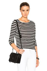 Frame Denim Pin Tuck Long Sleeve Tee In White,blue,stripes