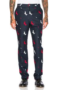 Thom Browne Hector & Bone Embroidery Trousers In Blue,animal Print