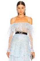 Rodarte Tulle Long Sleeve Off Shoulder Blouse In Blue