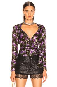 Attico Floral Lurex Plumetis Blouse In Black,floral,purple