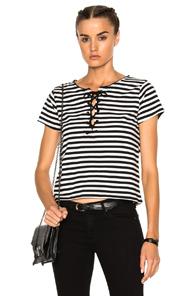 Mother Goodie Goodie Top In Black,stripes,white